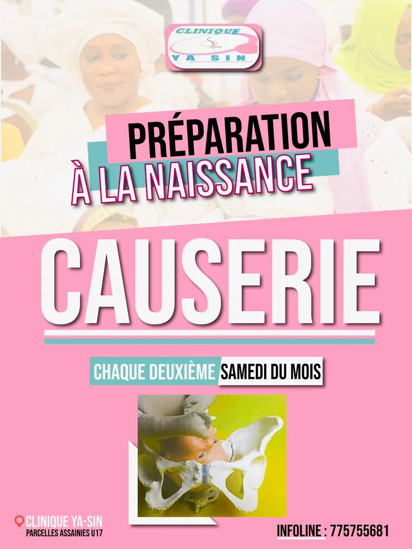 Affiche de la causerie mensuelle de préparation à la naissance.